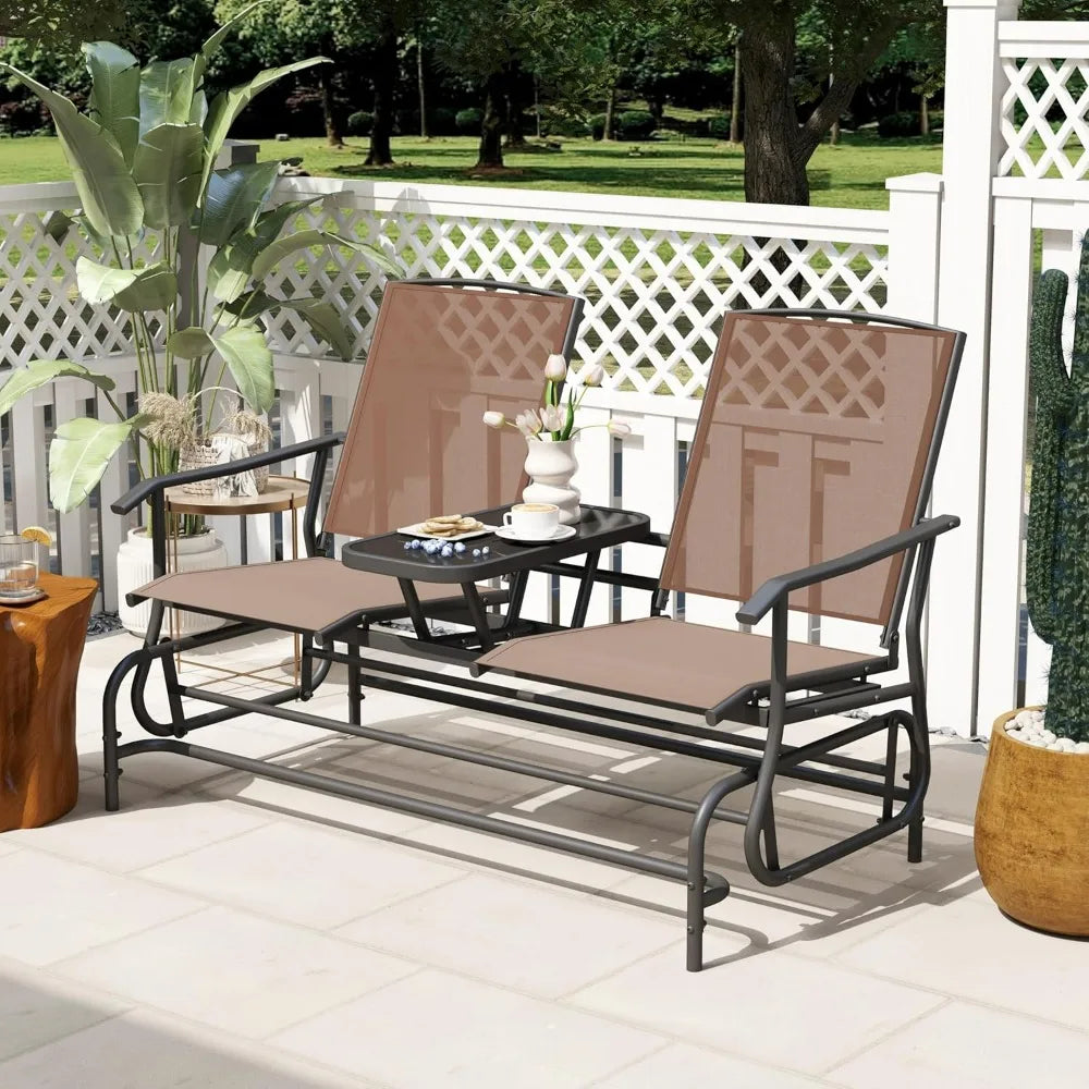 2 Person Swing Glider Loveseat w/Center Table