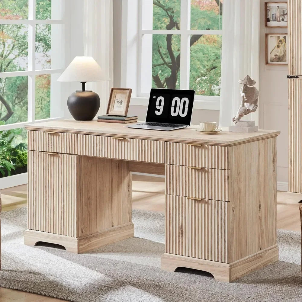 Modern Fluted Executive Desk with Storage