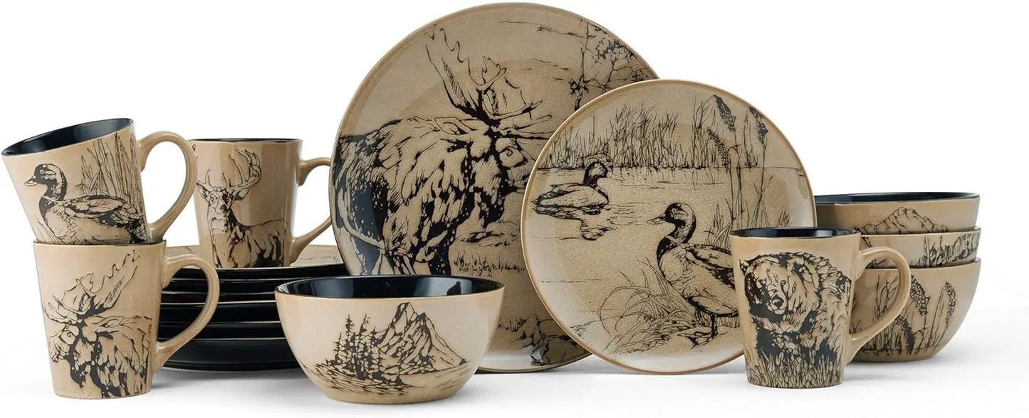 Wildlife Print 16 Piece Dinnerware Set
