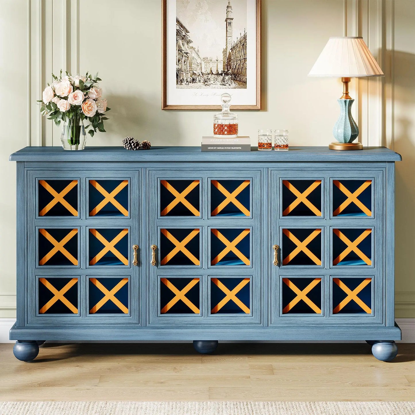 Blue Sideboard Cabinet with Storage