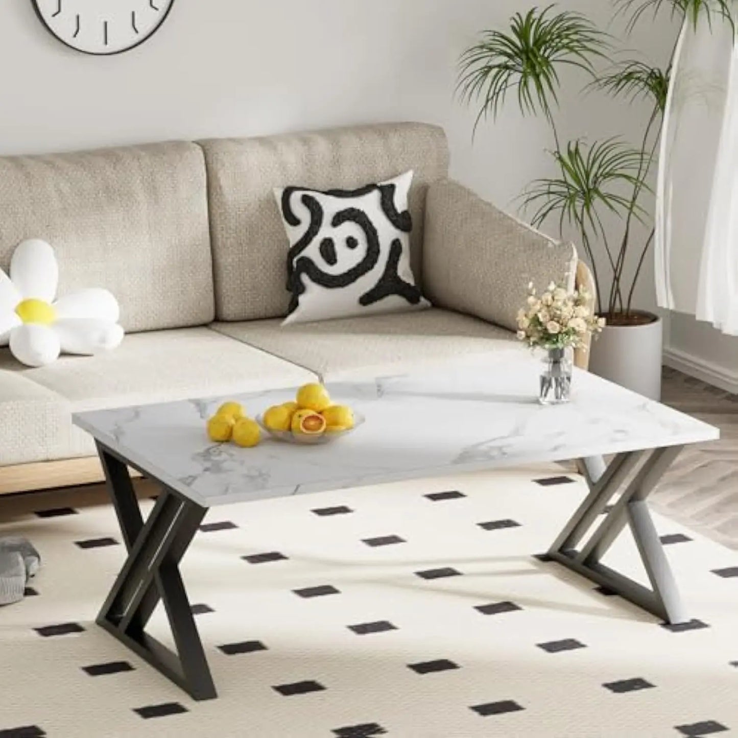 Simple Modern Coffee Table with Black Metal