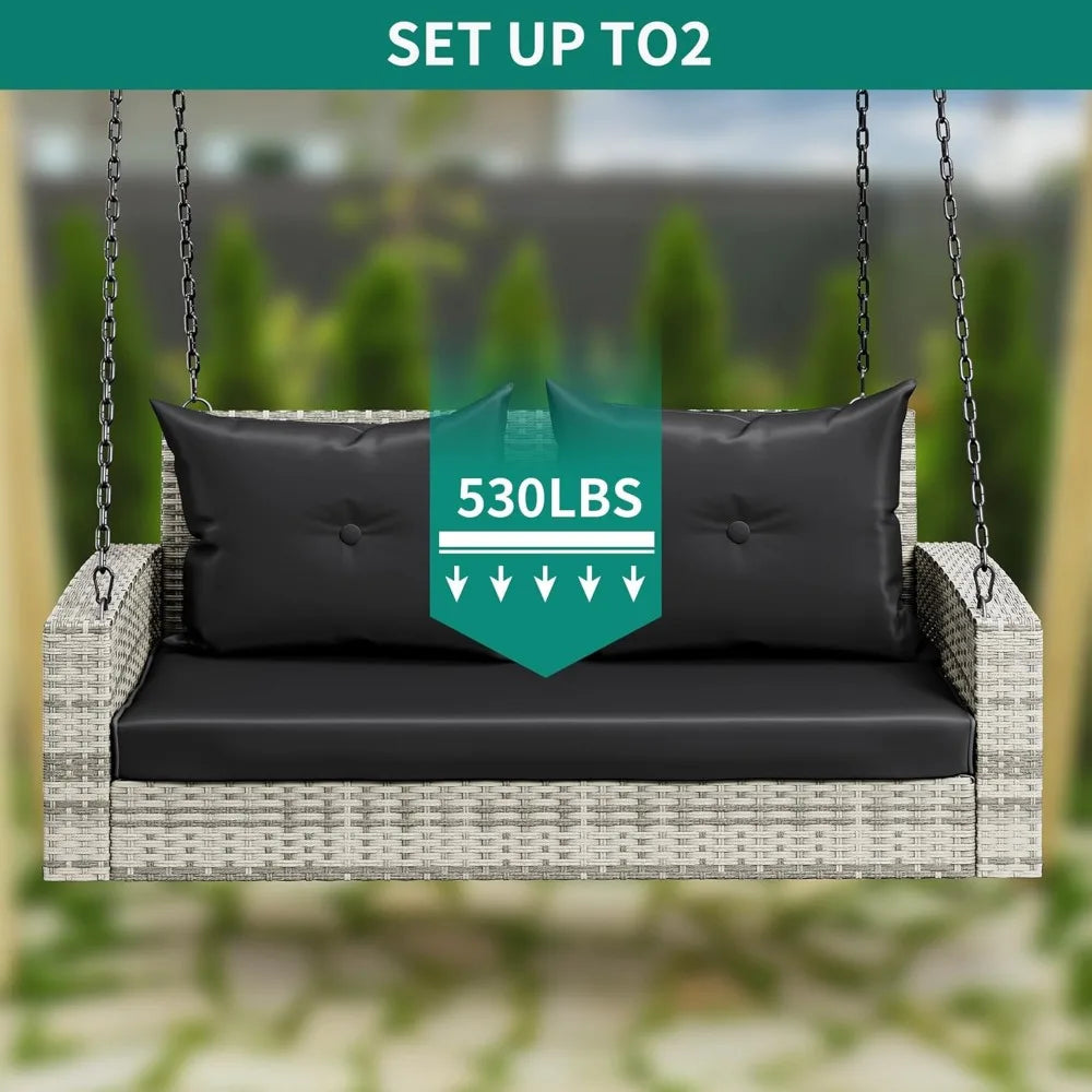 Hanging Outdoor Gray Rattan Patio Swing
