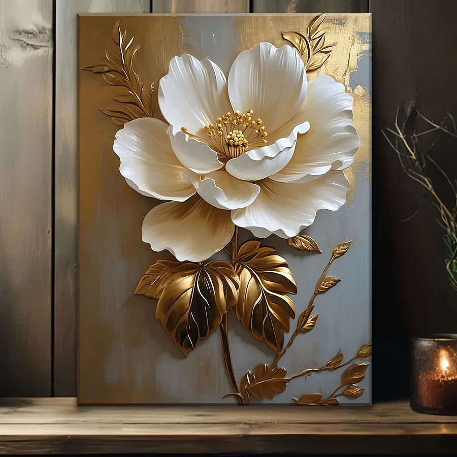 1PC Elegant White Floral Canvas Art