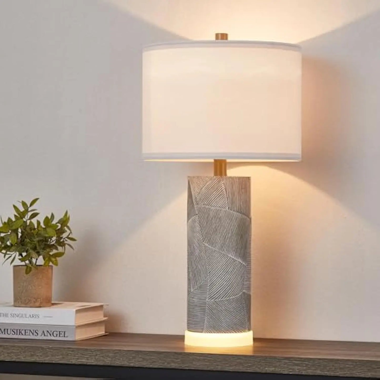 Set of 2 Distressed Gray Table Lamps with LED Base
