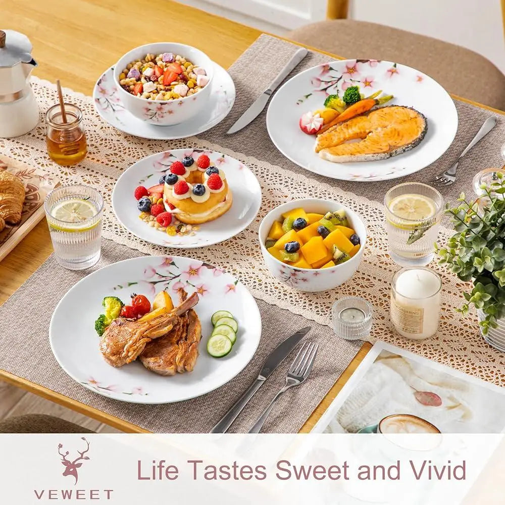 12 Piece Porcelain Dinnerware Set Floral Pattern