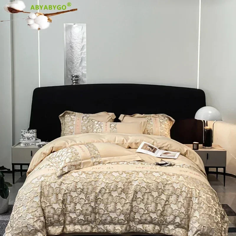 Luxury Gold Royal 3D Embroidery Duvet Cover Set