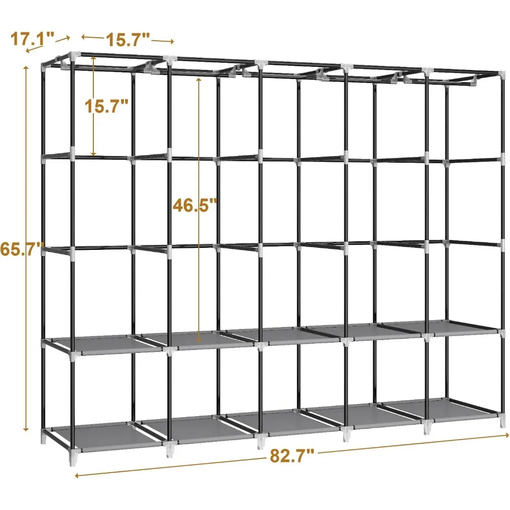 83 Inch Wide Grey Portable Closet Wardrobe