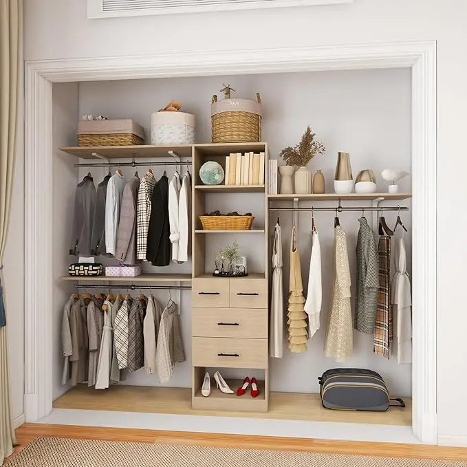Portable Wood Closet System With 3 Drawers