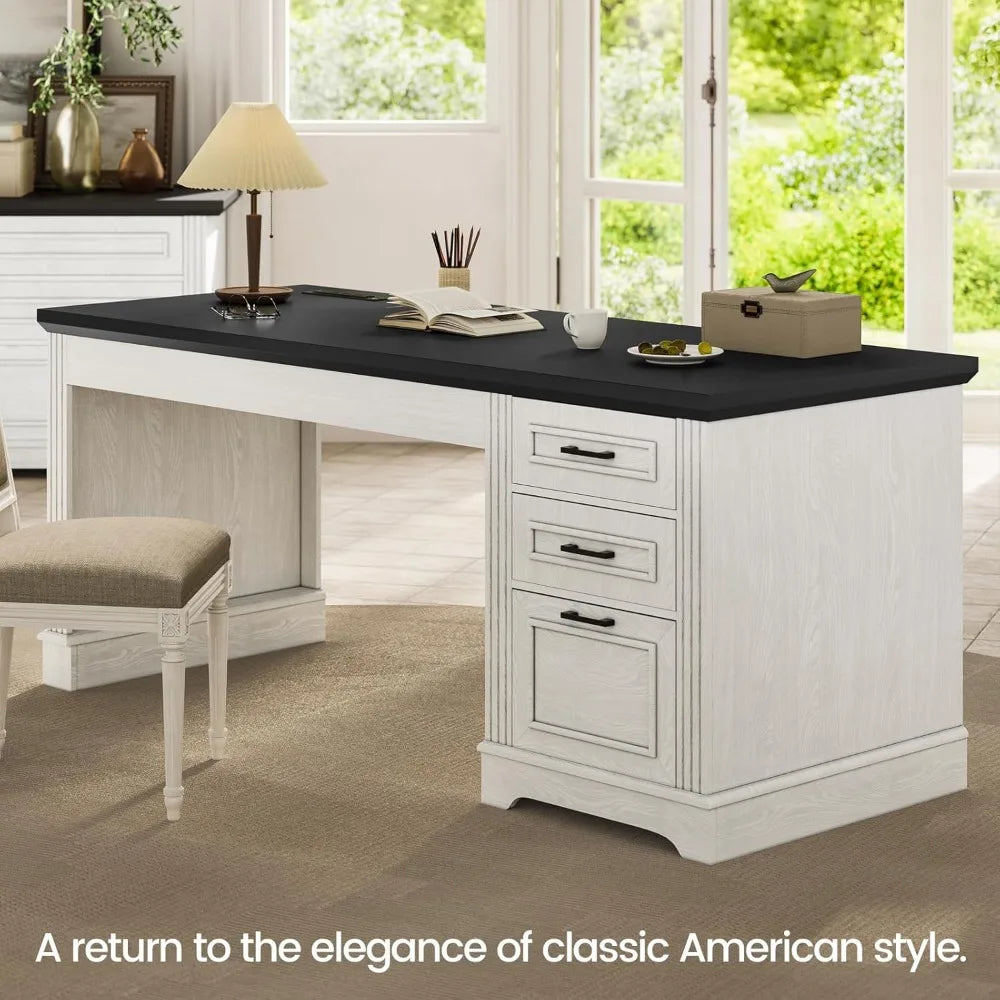 Farmhouse Executive Desk with Storage Drawers