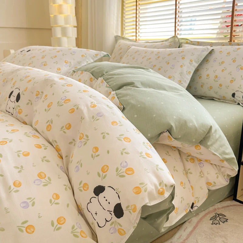 Floral Duvet Cover with Zipper and 2 Pillowcases