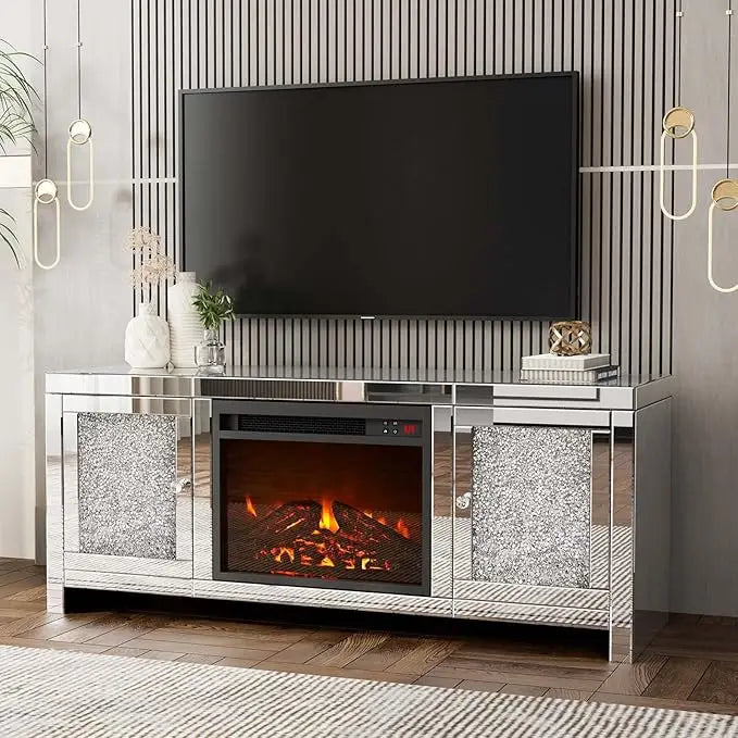 Mirror Fireplace TV Media Entertainment Center