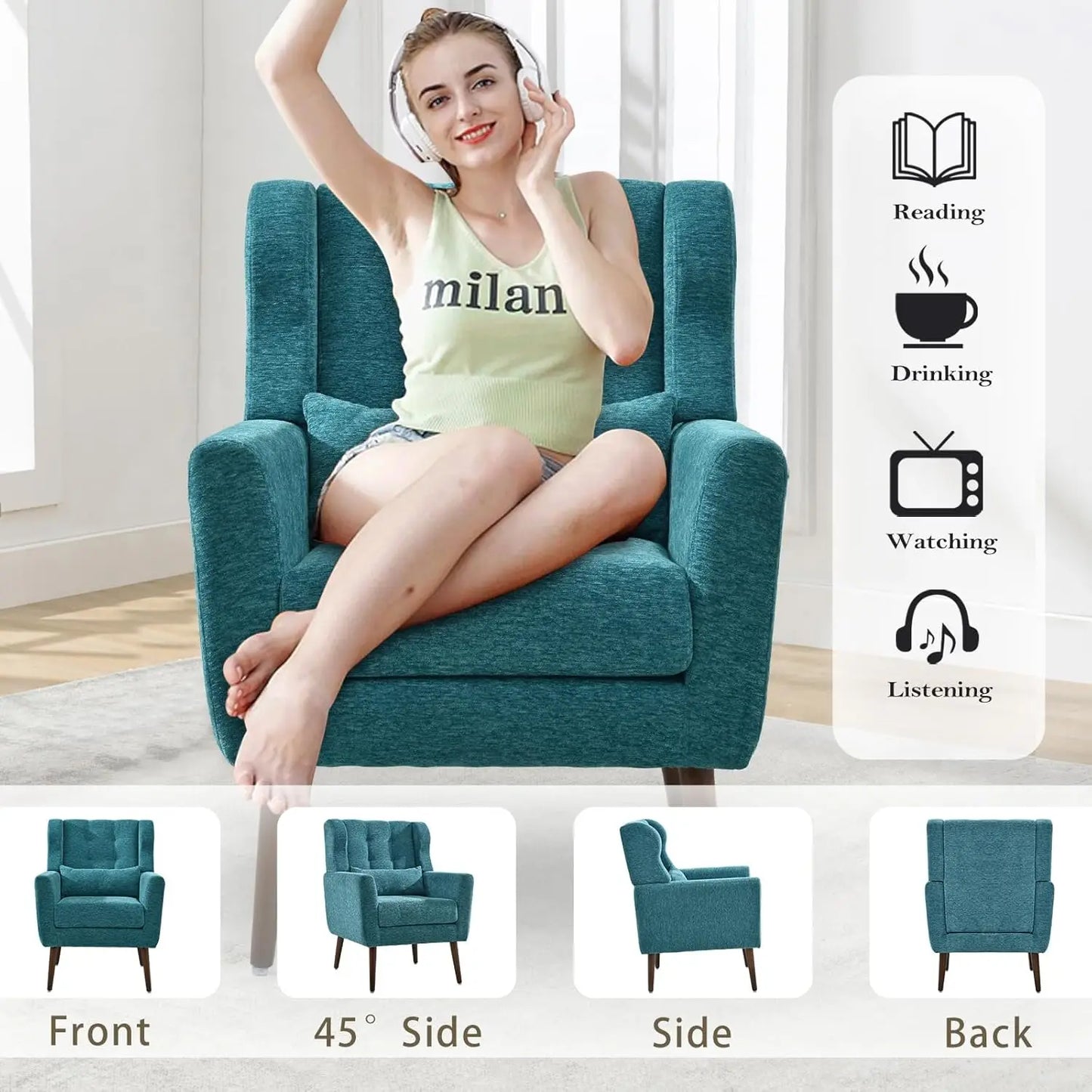 Modern Accent Chairs Set of 2, Teal