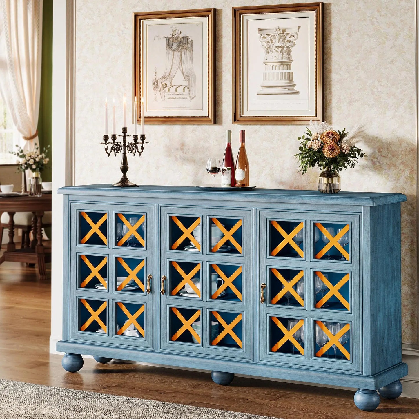 Blue Sideboard Cabinet with Storage