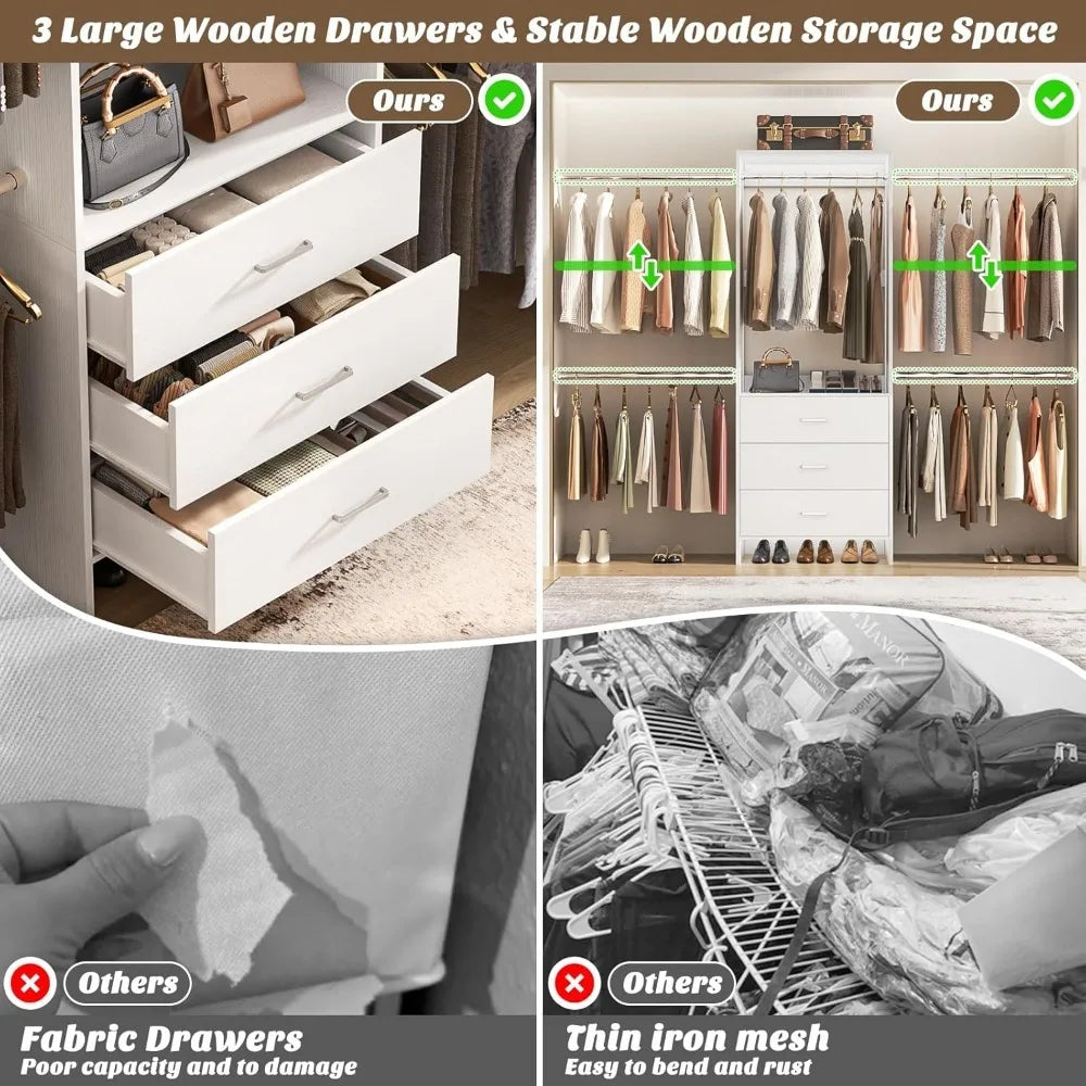 Walk-In Closet Organizer with 3 Wooden Drawers