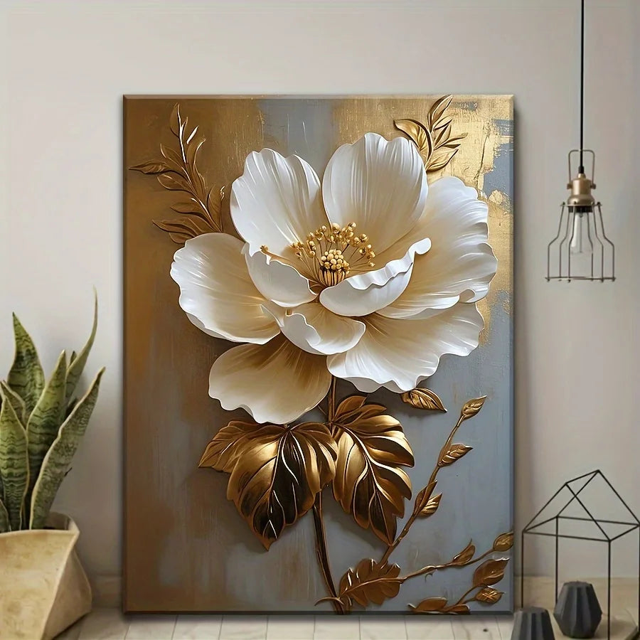1PC Elegant White Floral Canvas Art
