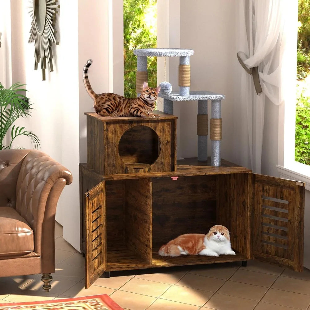 Modern Cat Tower, All-in-one Litter Cabinet