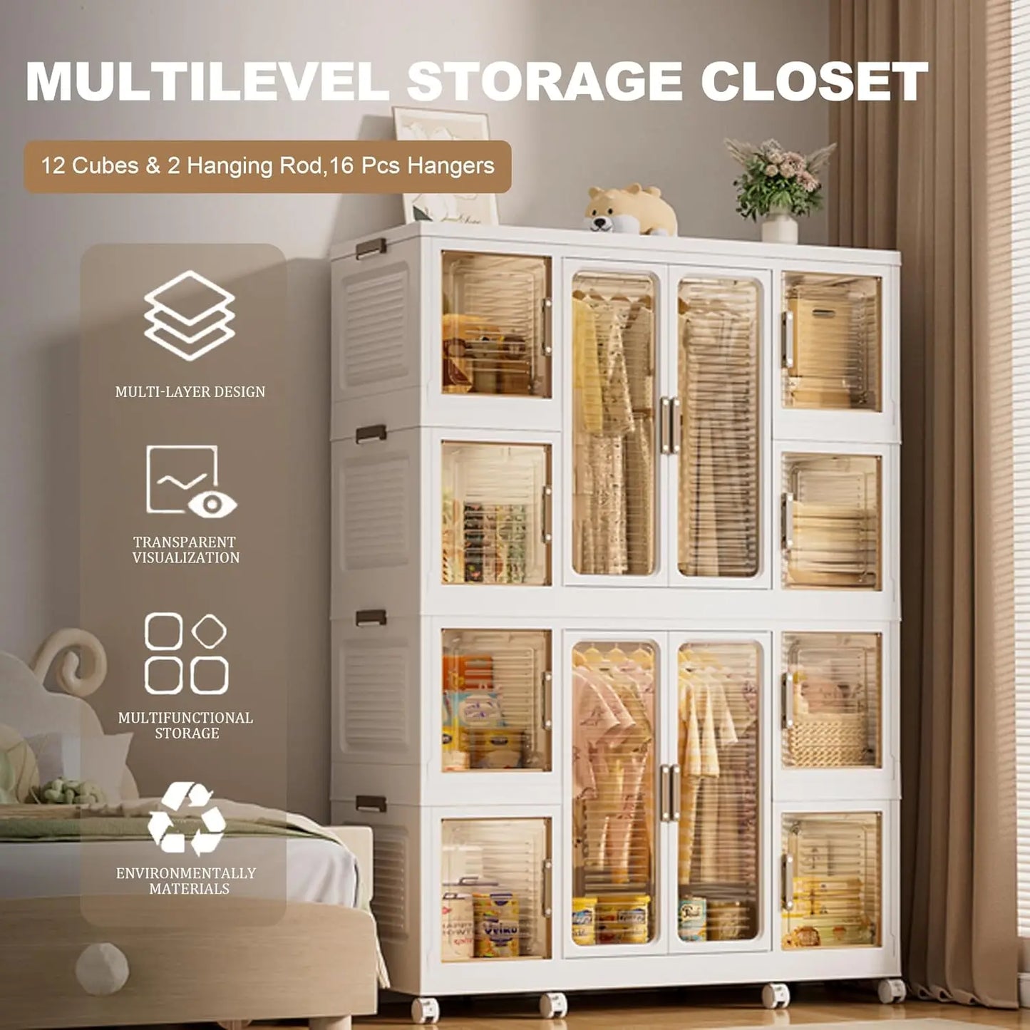 Large Collapsible Wardrobe with Wheels