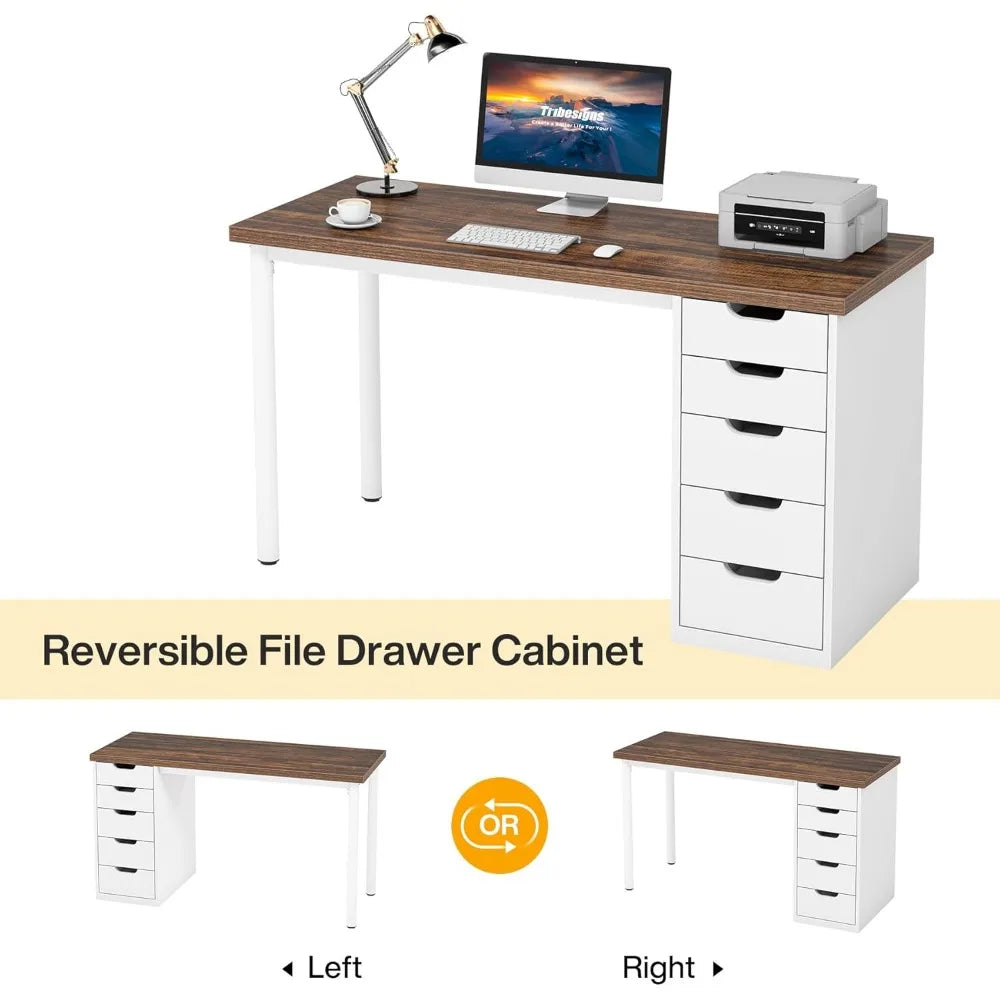 Modern Simple Computer Desk with 5 Drawers