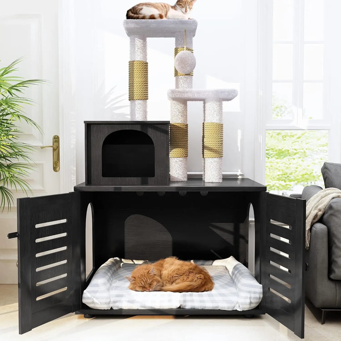 Cat Litter Box Enclosure with Cat Tree