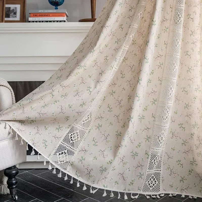 Green Farmhouse Vintage Pattern Window Curtain