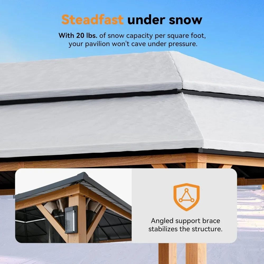 Permanent Hardtop Gazebo 12' x 20' w/ 4 LED Lights