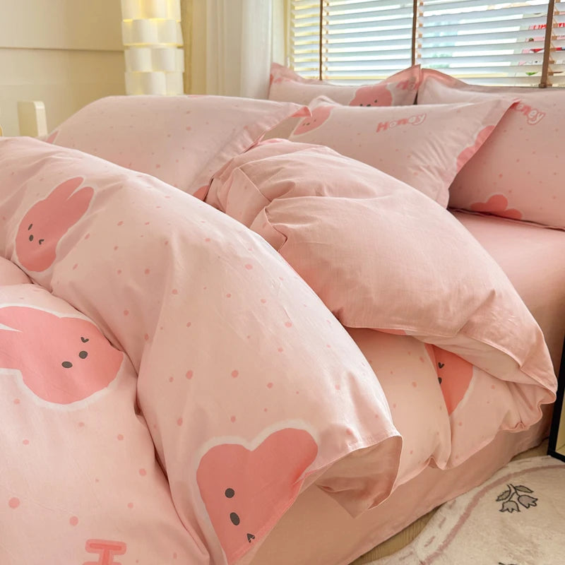 Floral Duvet Cover with Zipper and 2 Pillowcases