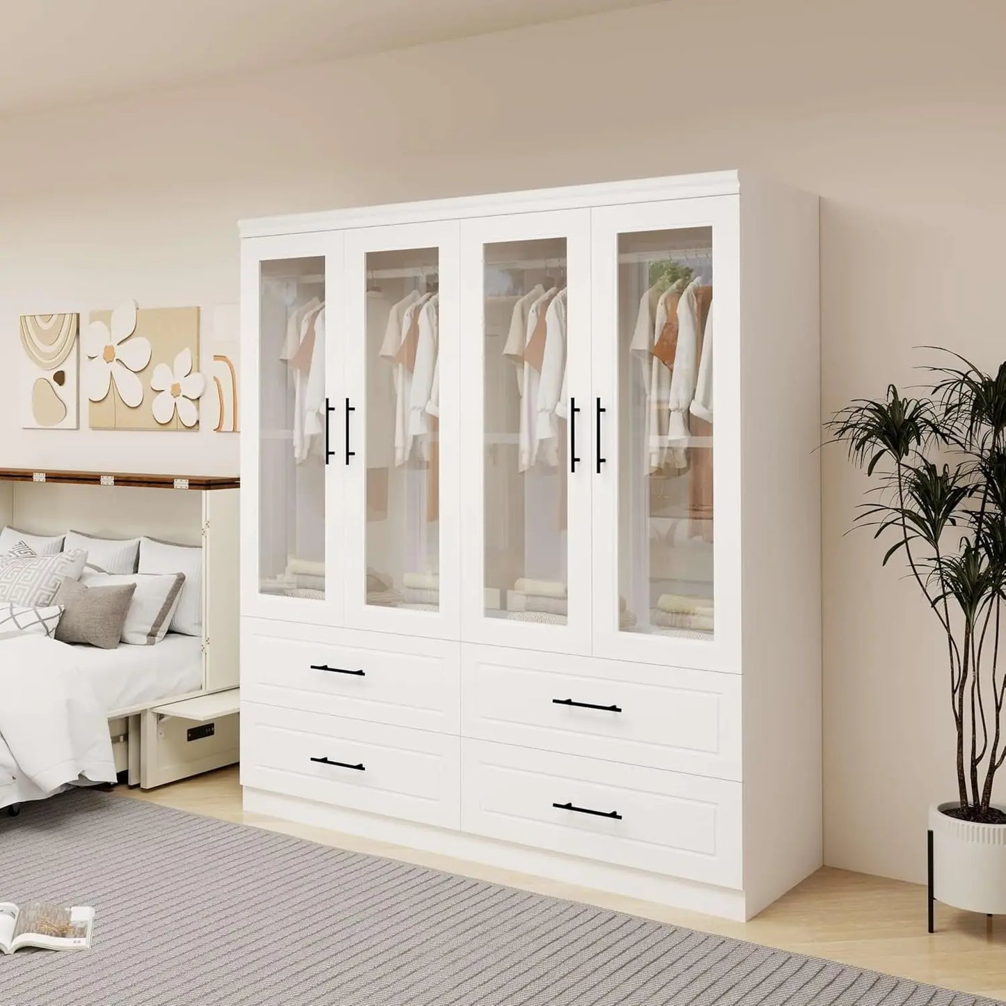 71 inch Bedroom Wardrobe with Mirrors and Drawers
