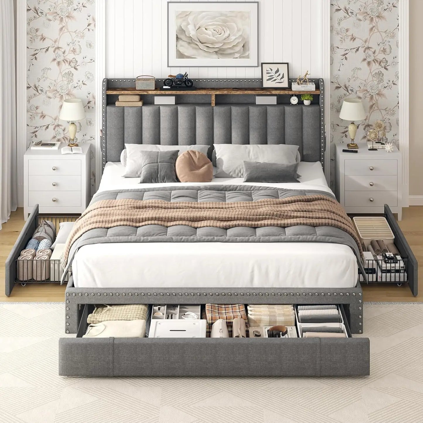 King Size Platform Bed Frame with Storage
