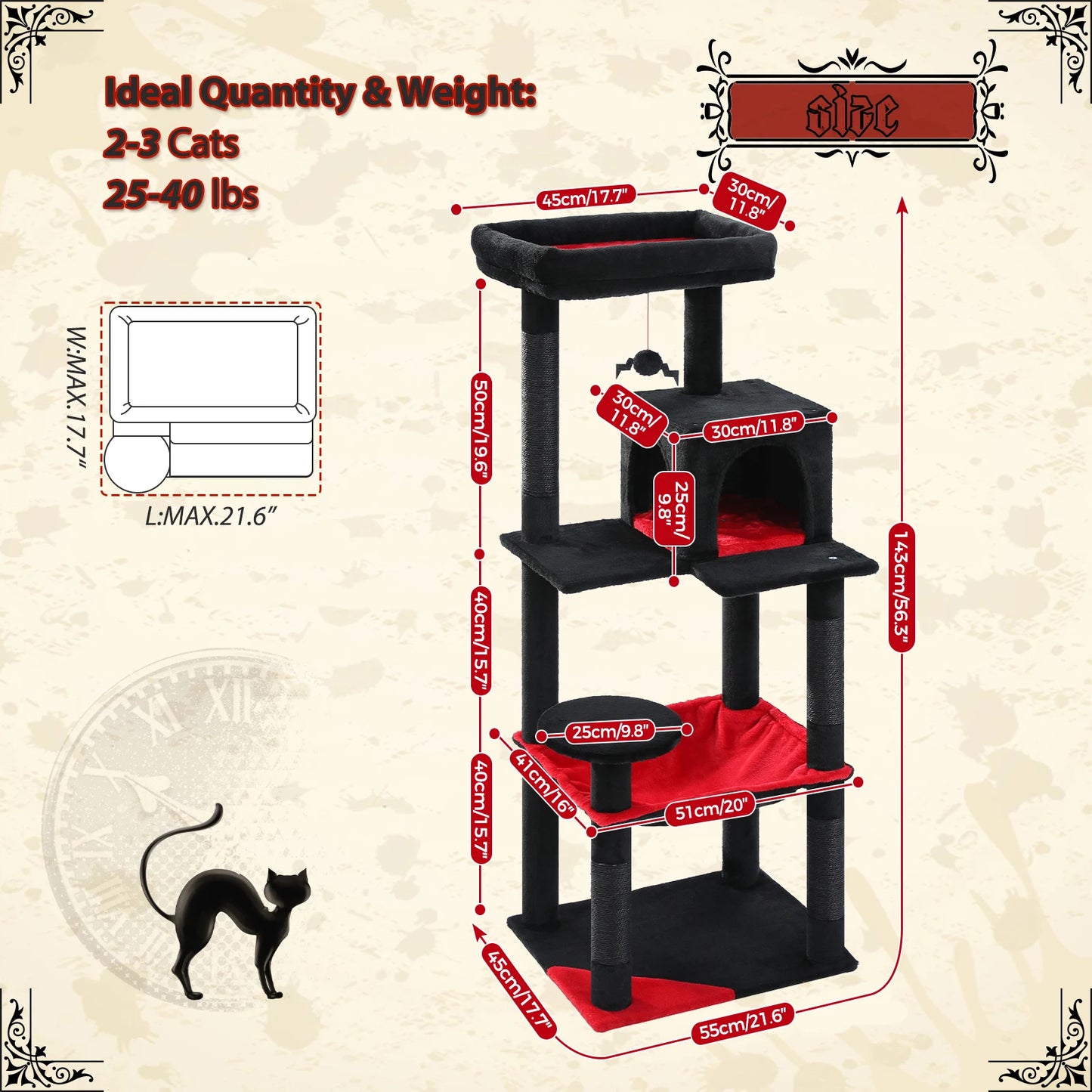 Gothic Cat Tree Suitable for 2-3Cats