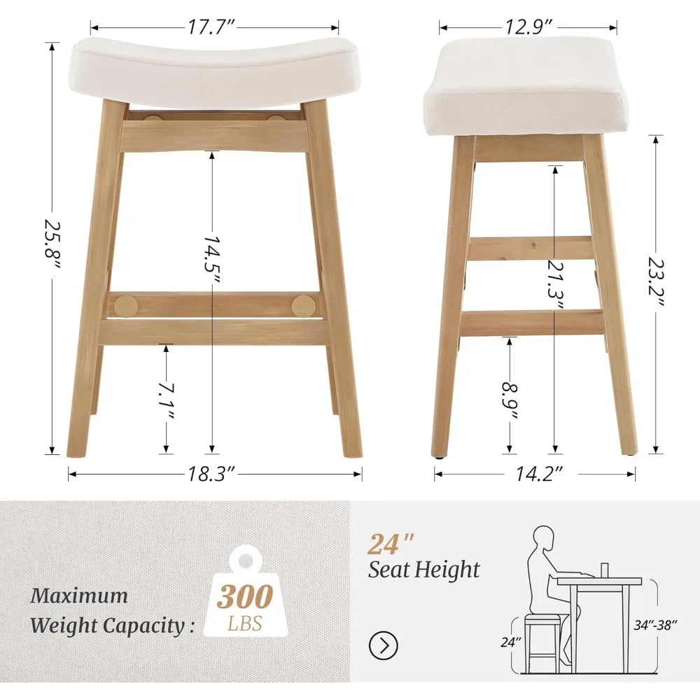Set of 4, Barstools with Sturdy Wood Legs