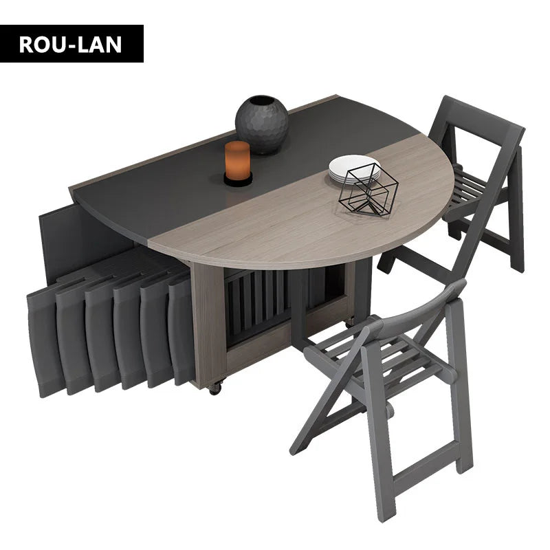 Multifunctional Round Dining Table with Folding Chairs