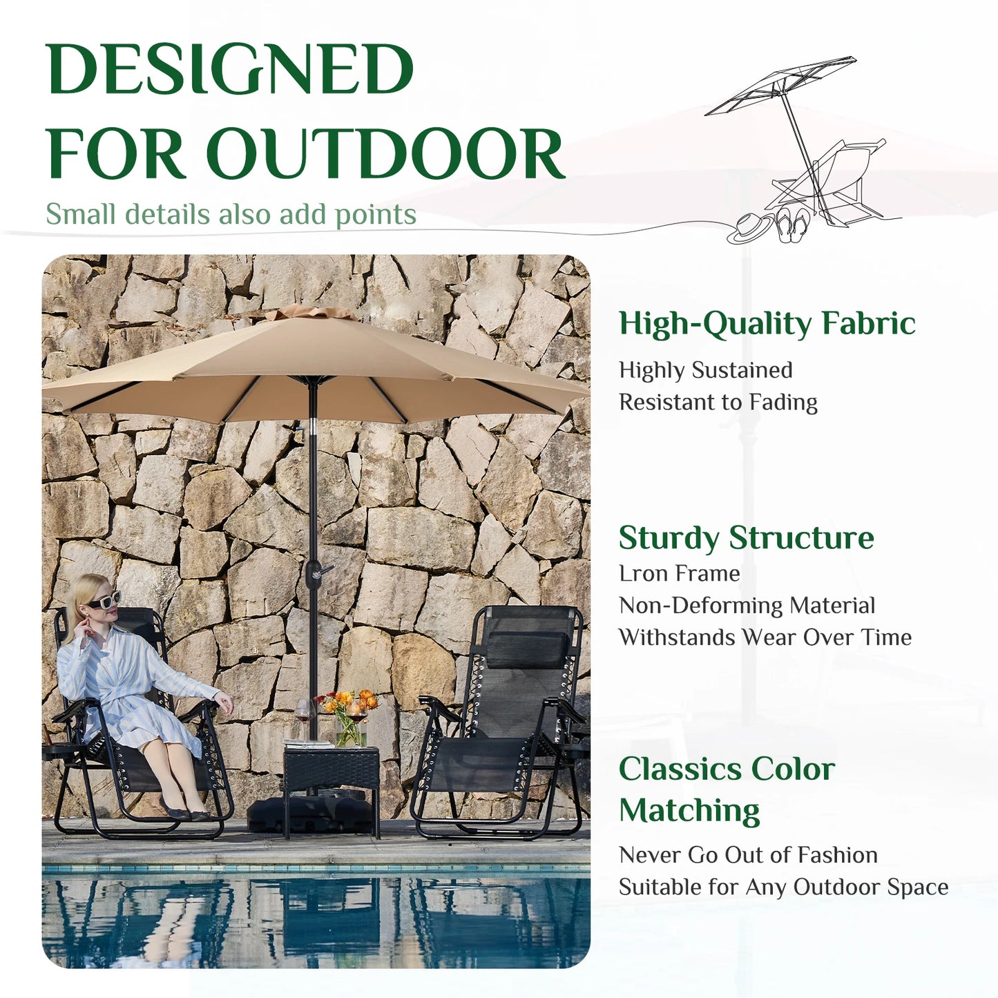 All Weather Outdoor Patio Umbrella For Backyard