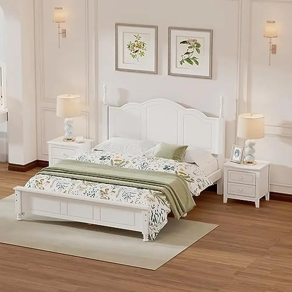 Retro Style Queen Size Platform Bed Set