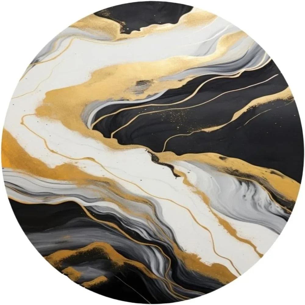 Modern Abstract Black Gold Marble Round Area Rug