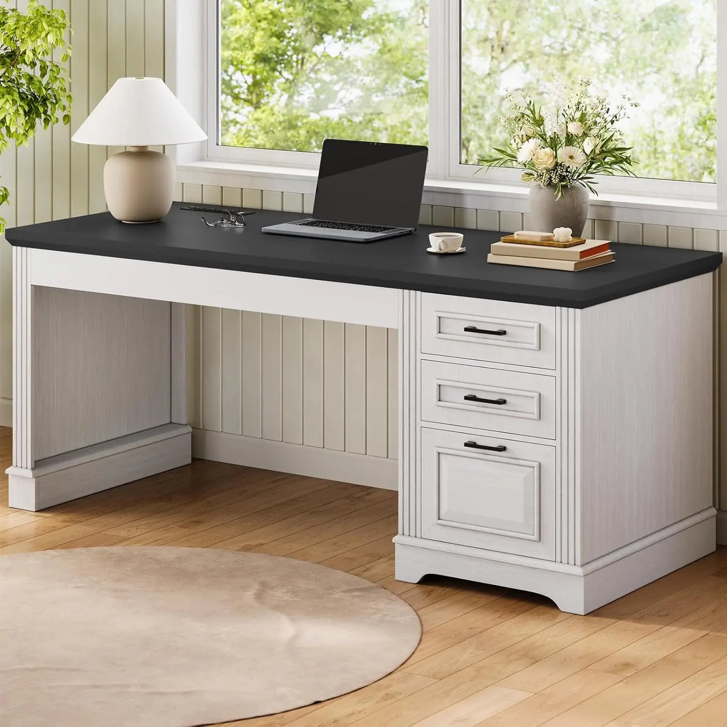 Farmhouse Executive Desk with Storage Drawers