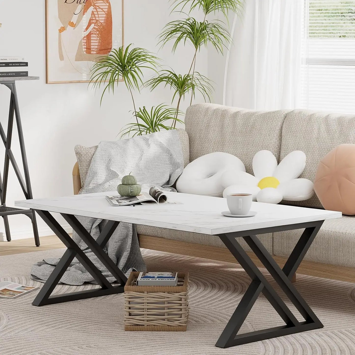 Simple Modern Coffee Table with Black Metal