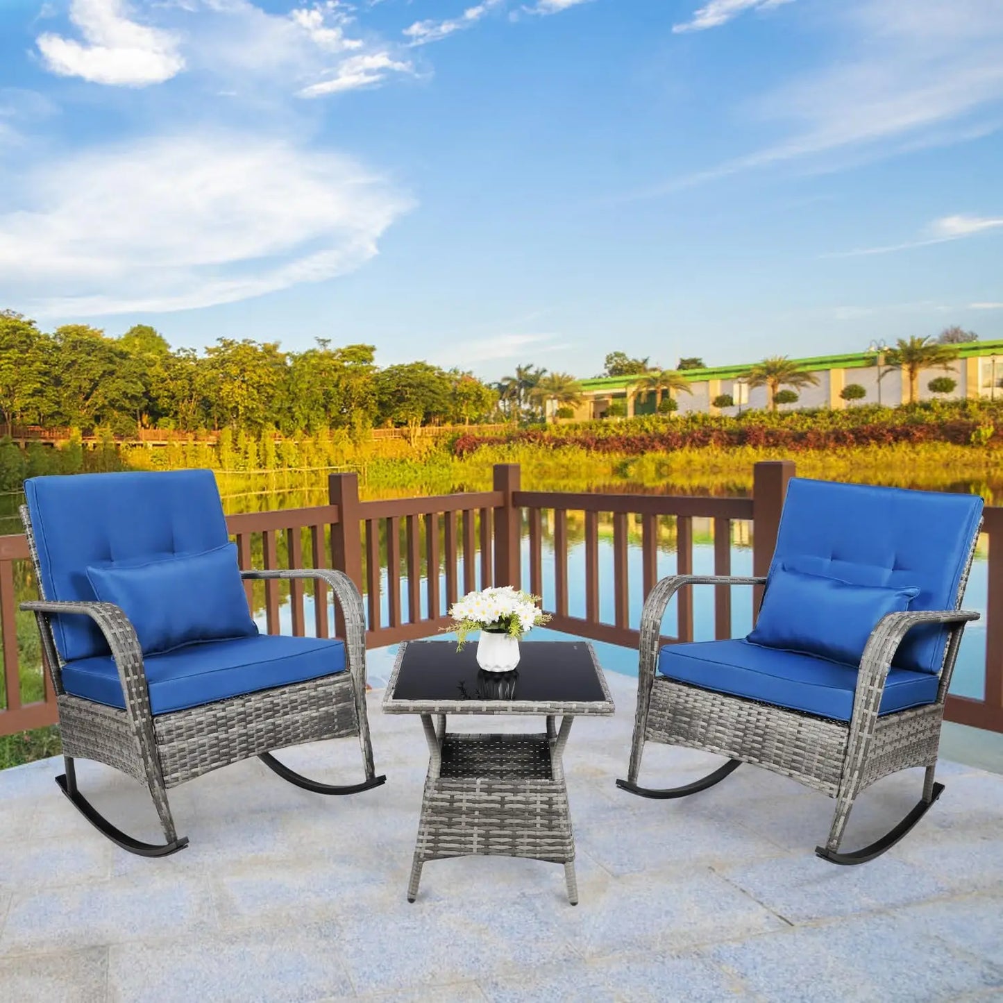 3 Piece Outdoor Furniture Rocking Chair Set