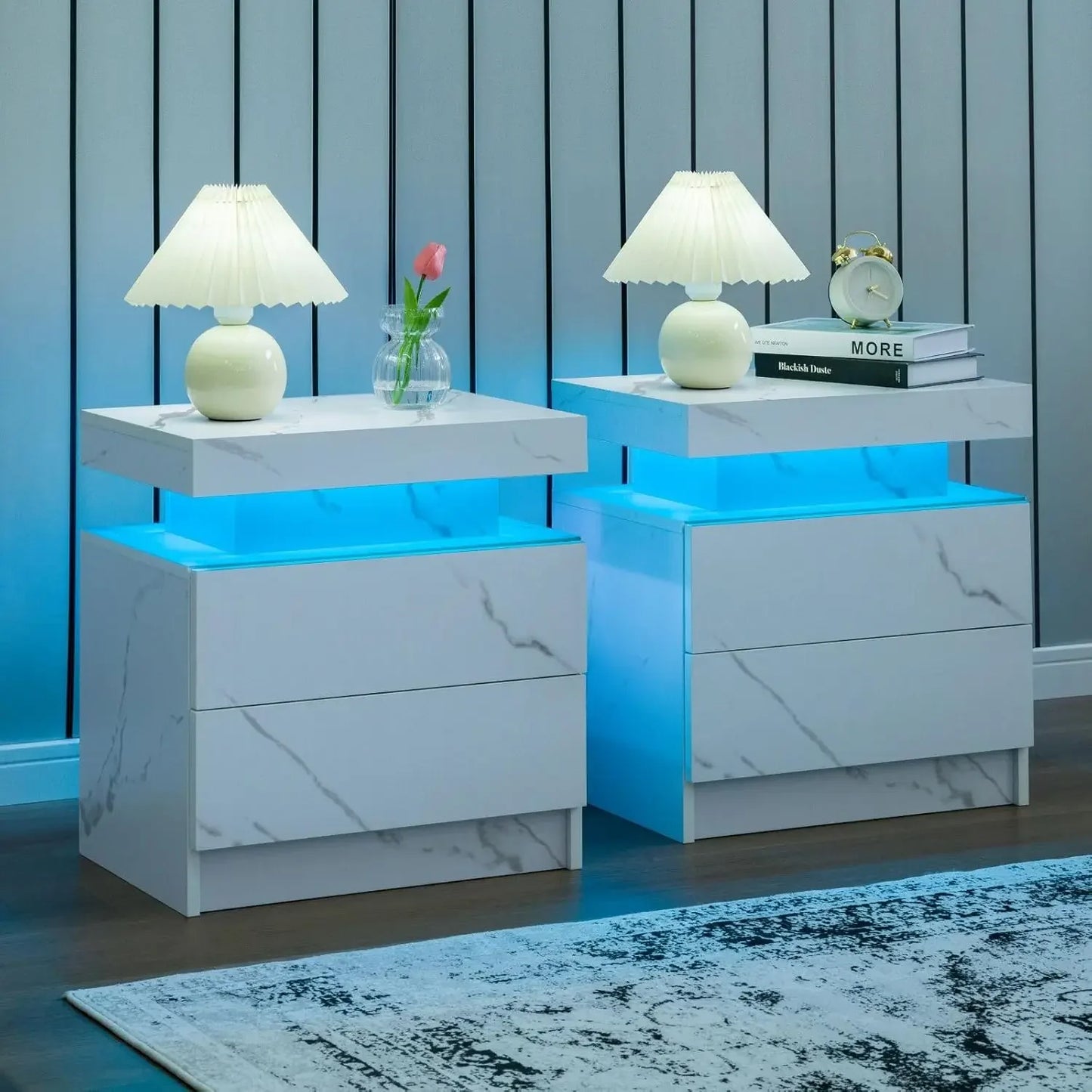 2 LED Nightstands with 2 Drawers