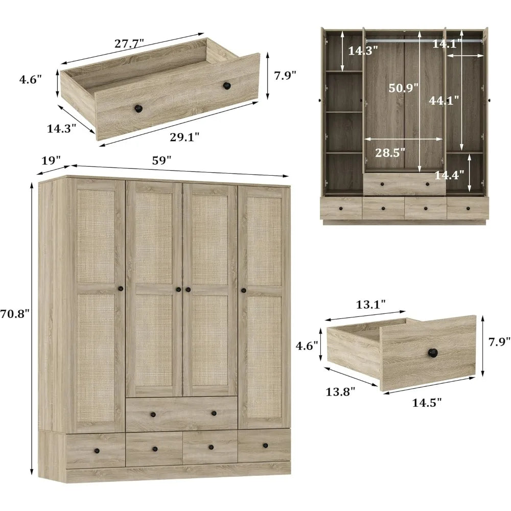 Rattan Armoire Wardrobe Closet