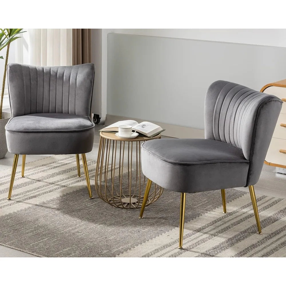 Velvet Upholstered Accent Chairs with Gold Legs