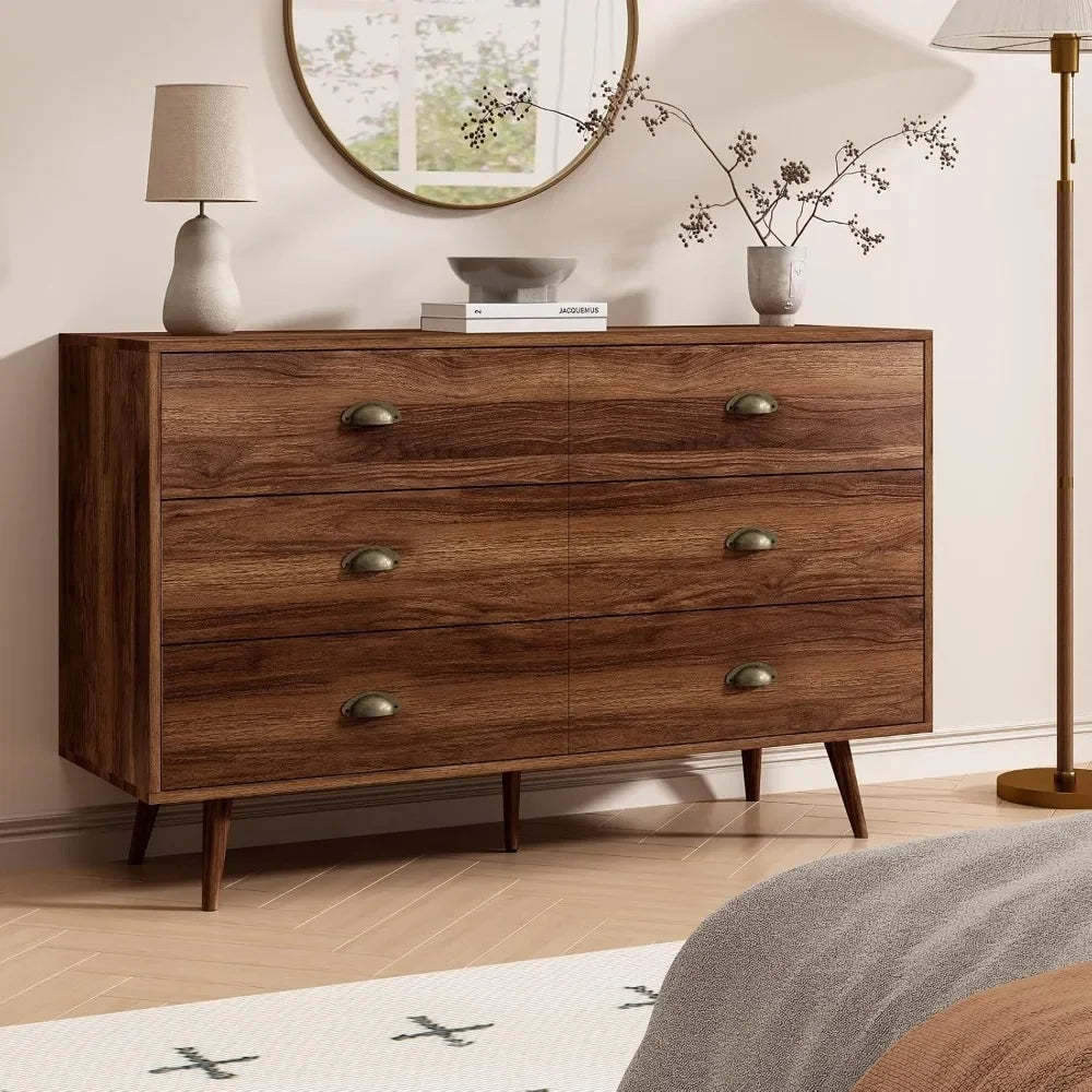Wood 6 Drawer Dresser for Bedroom