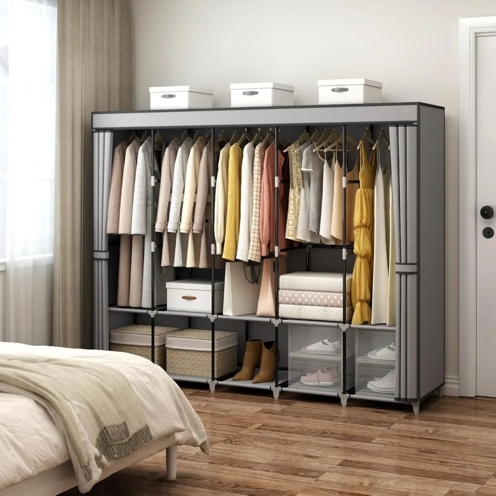 83 Inch Wide Grey Portable Closet Wardrobe