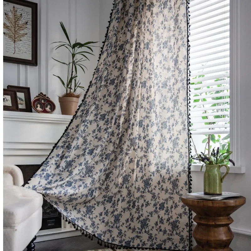 Green Farmhouse Vintage Pattern Window Curtain