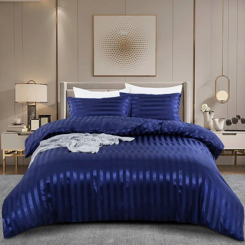 Satin Striped Duvet Cover Bedding Set