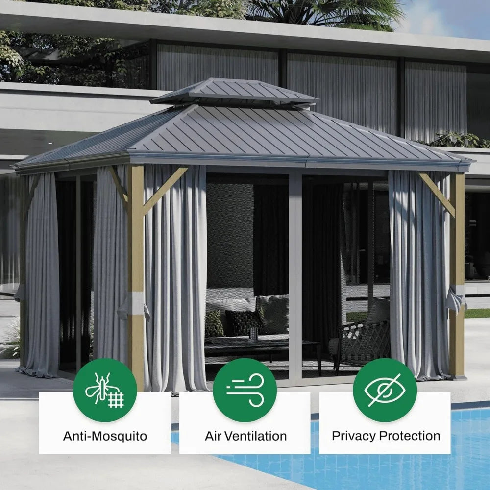 10x12 Ft Hardtop Outdoor Gazebo Double Roof Canopy