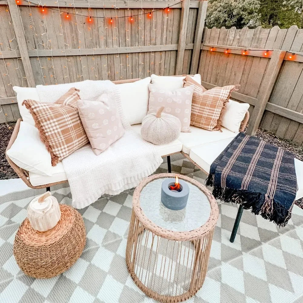 3 Piece Outdoor Wicker Conversation Sectional L-Shaped Sofa