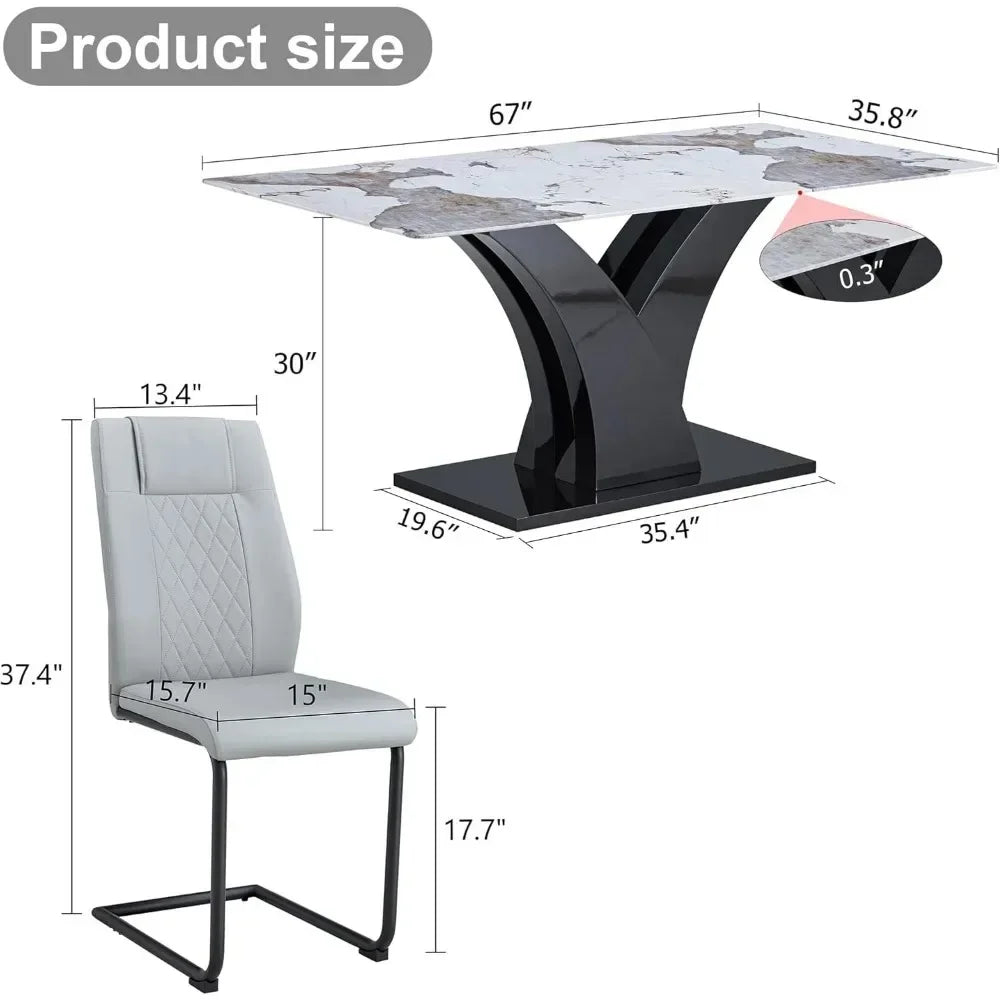 Glass dining table with 4 leather chairs