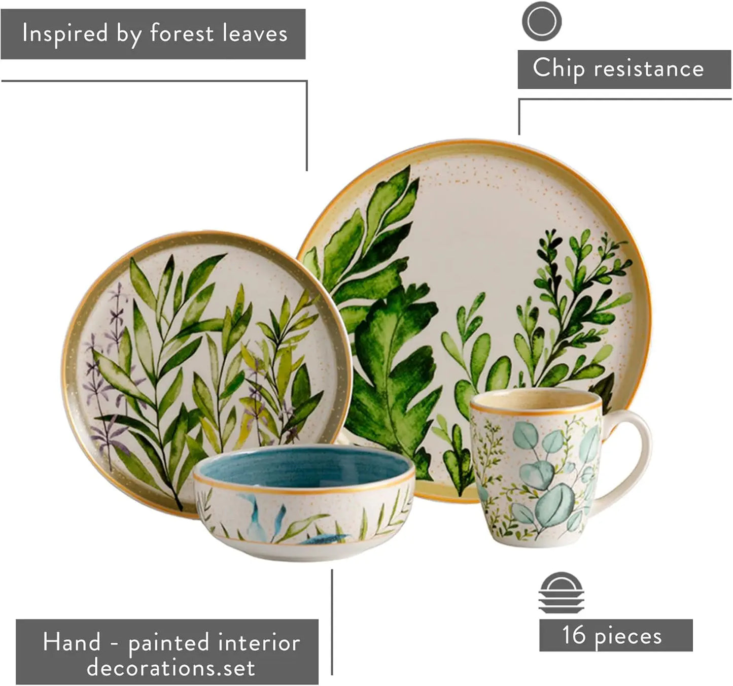 Corona Dinnerware Set 16– piece Plates Bowls and Mugs