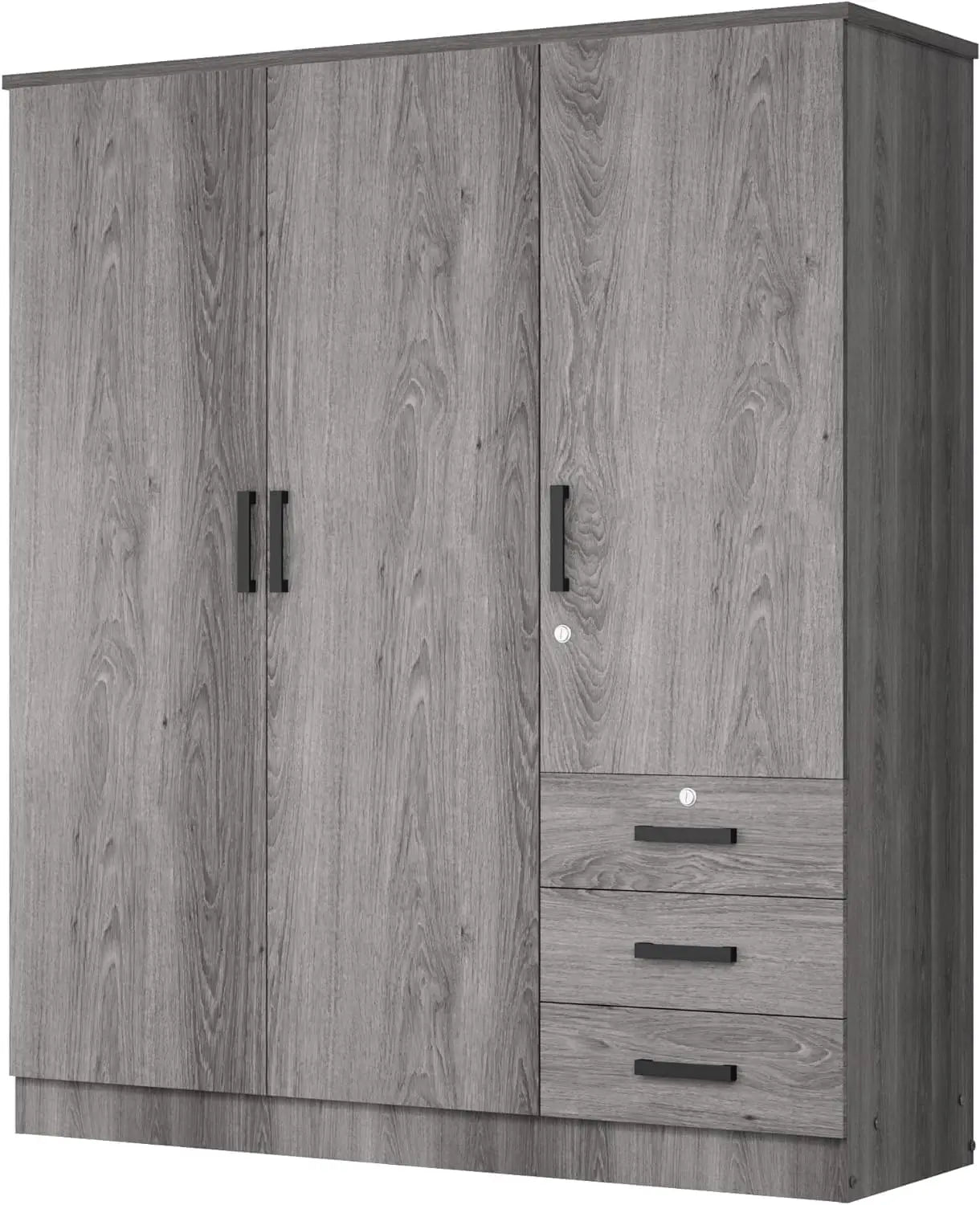 Wardrobe Closet 3 Doors and 3 Drawers (Grey)