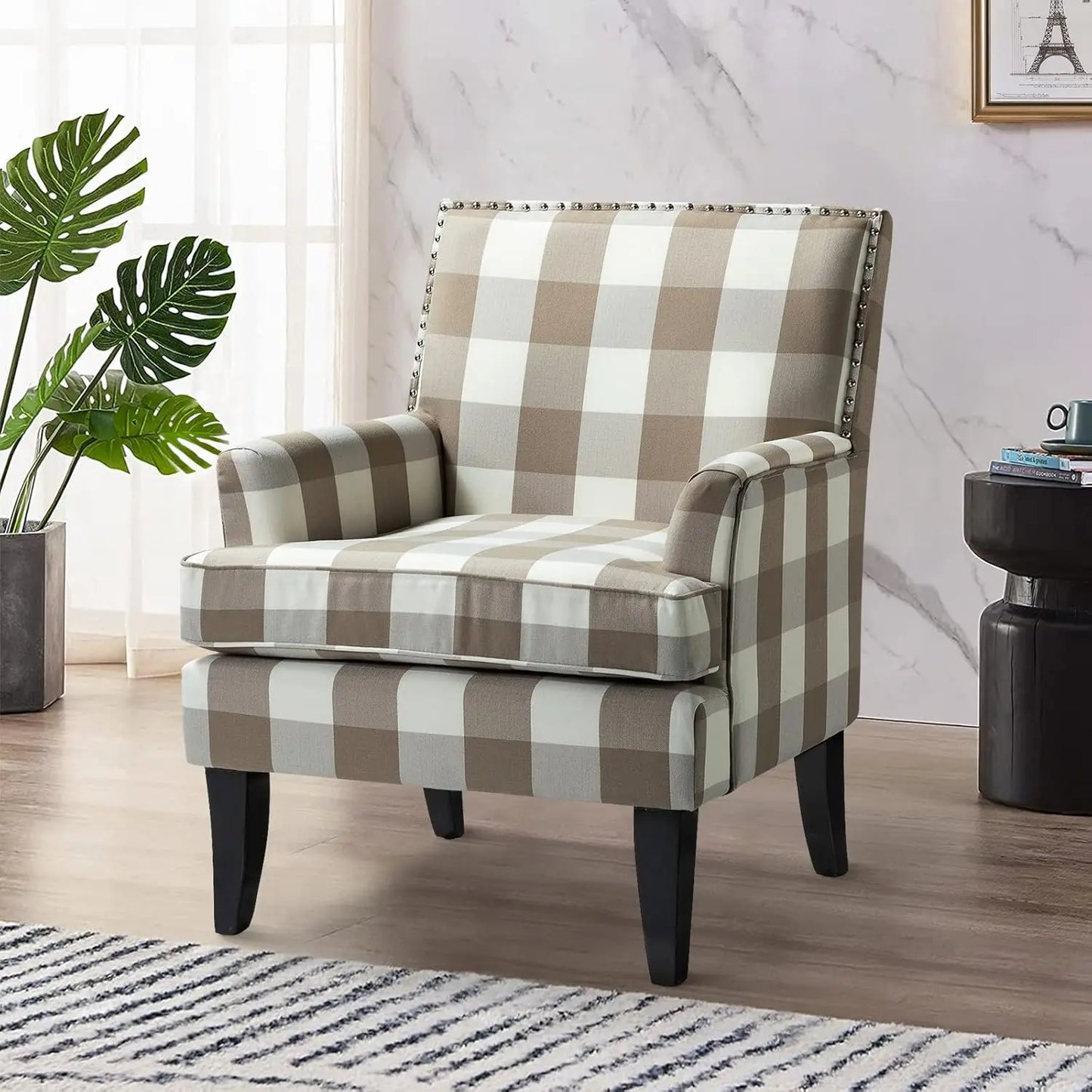 Accent Chair with Arms and Wooden Legs